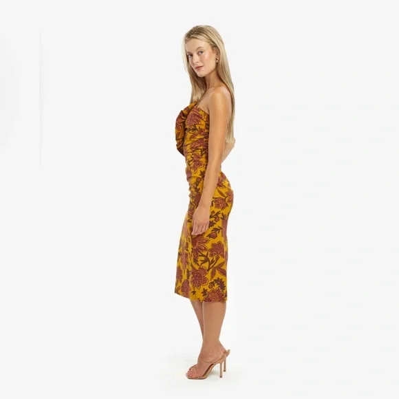 Sezane Pauline Luanda Ocre Floral Dress size 8 - Picture 2 of 8